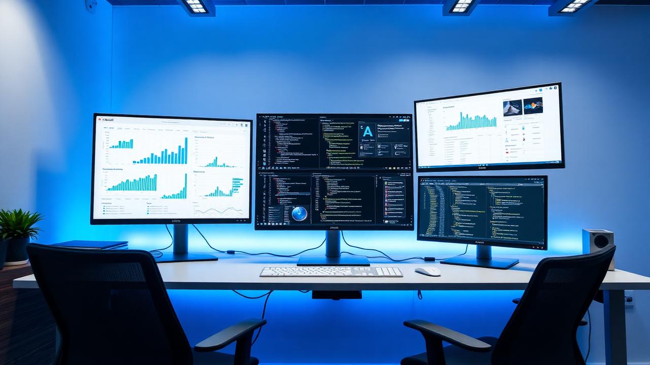 NexaByte Technologies professional workspace with multiple monitors